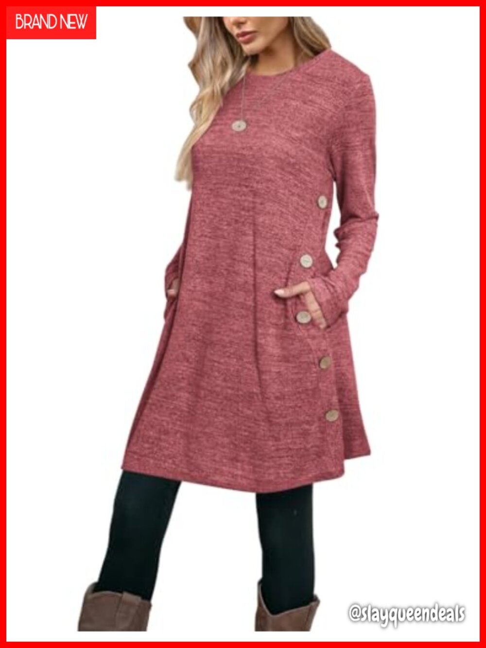 Poetsky Long Sleeve Tunic Top Side Slit Pocket Casual Dressy Pullover